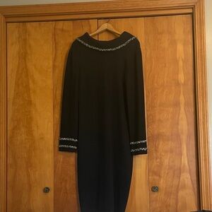 St. John Elegant Black Dress with Black and white  Accents